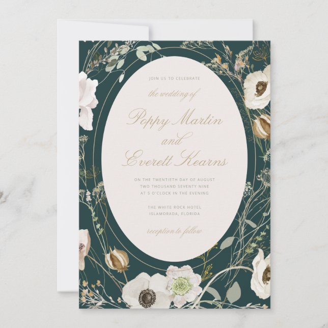 Emerald & Cream Wildflower Wedding Invitation Inbjudningar (Framsida)