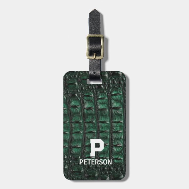 Emerald Crocodile Leather Luxury Exotic  Skin Bagagebricka (Vertikal Framsida)