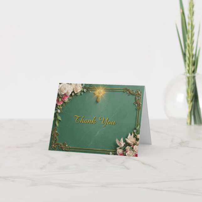 Emerald Cross & Rose Garden Bröllop Tack Kort (Framsida)