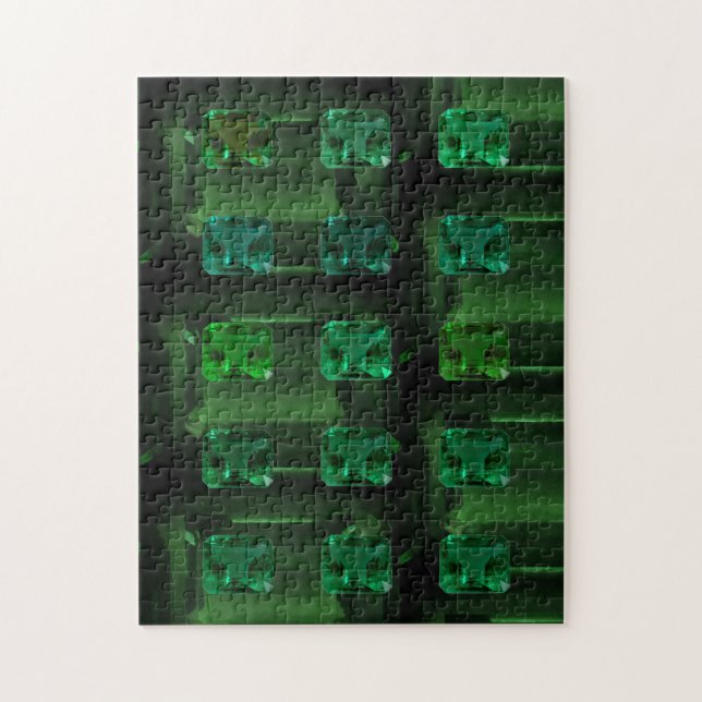 Emerald cut Emerald Mönster Grönt  Gemstone Puzzle Pussel (Vertikal)