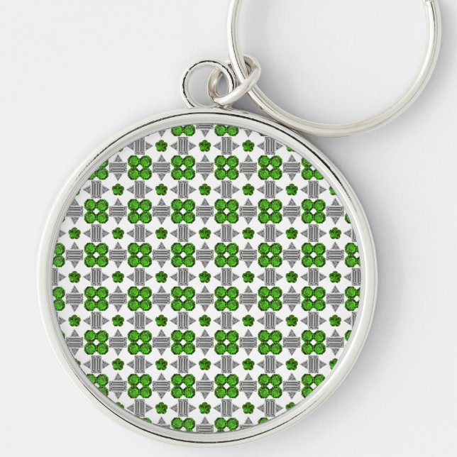 Emerald Diamond Gemstone Art, Grönt Rund Silverfärgad Nyckelring (Framsidan)