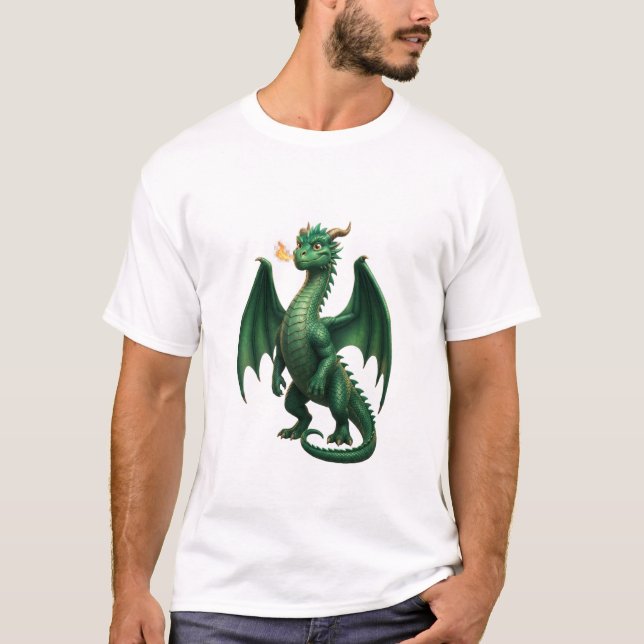 Emerald Dragon 3D Fantasy T-Shirt (Framsida)
