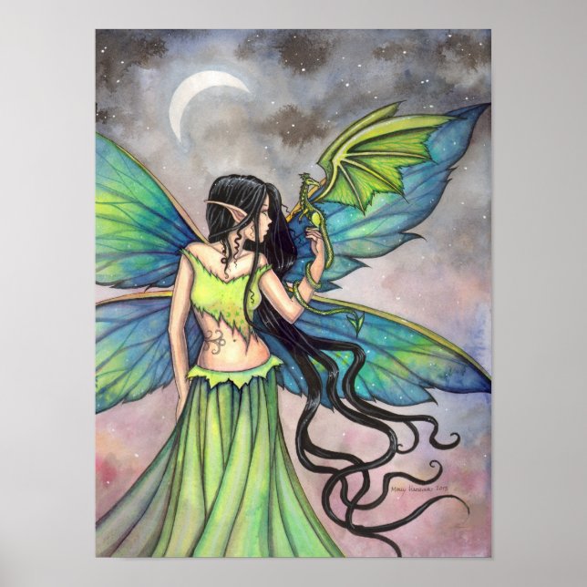 Emerald Dragon Fairy Fantasy Art by Molly Harrison Poster (Framsidan)