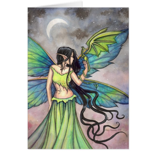 Emerald Dragon Fantasy Fairy Art Hälsningskort (Framsidan)