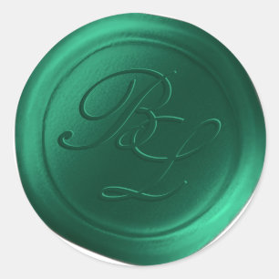 Emerald Dubbla Monogram Faux Vax Seal Stickers Runt Klistermärke
