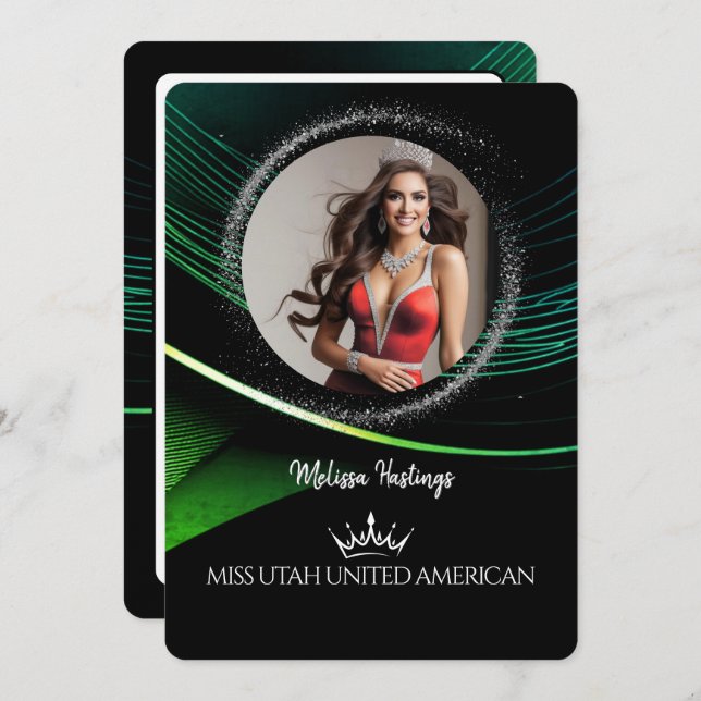 Emerald Dust Premium Pageant Promo Card Inbjudningar (Fram/baksida)
