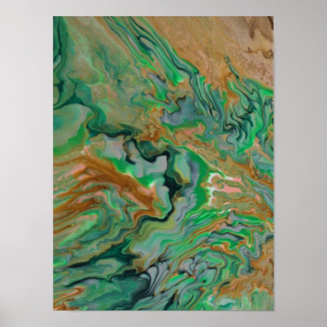 Emerald Earth – Abstrakt Konsttryck i Fluidteknik Poster (Framsidan)