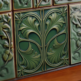 Emerald Elegance Art nouveau Ceramic Tile Kakelplatta