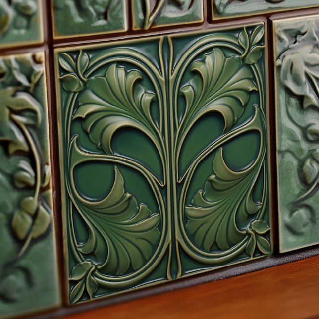 Emerald Elegance Art nouveau Ceramic Tile Kakelplatta (Skapare uppladdad)