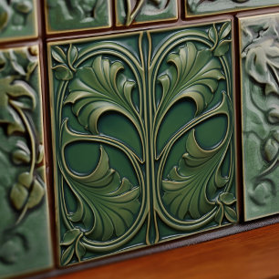 Emerald Elegance Art nouveau Ceramic Tile Kakelplatta