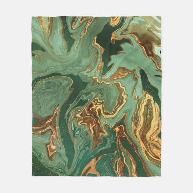 Emerald Elegance: Guld Marble Luxury Fleecefilt (Framsidan)