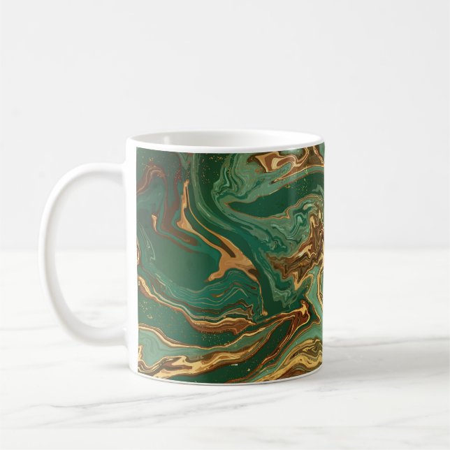 Emerald Elegance: Guld Marble Luxury Kaffemugg (Vänster)