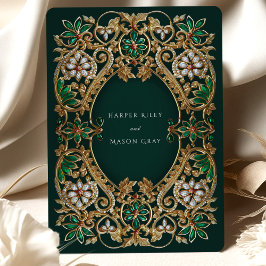 Emerald Elegance och Antique Guld Bröllop Inbjudningar