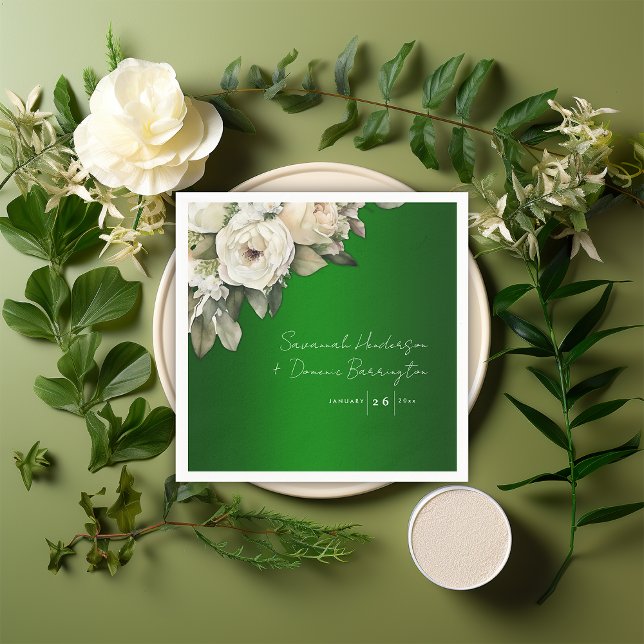 Emerald Elegance och Vit ros Bouquet Bröllop Pappersservett (Skapare uppladdad)