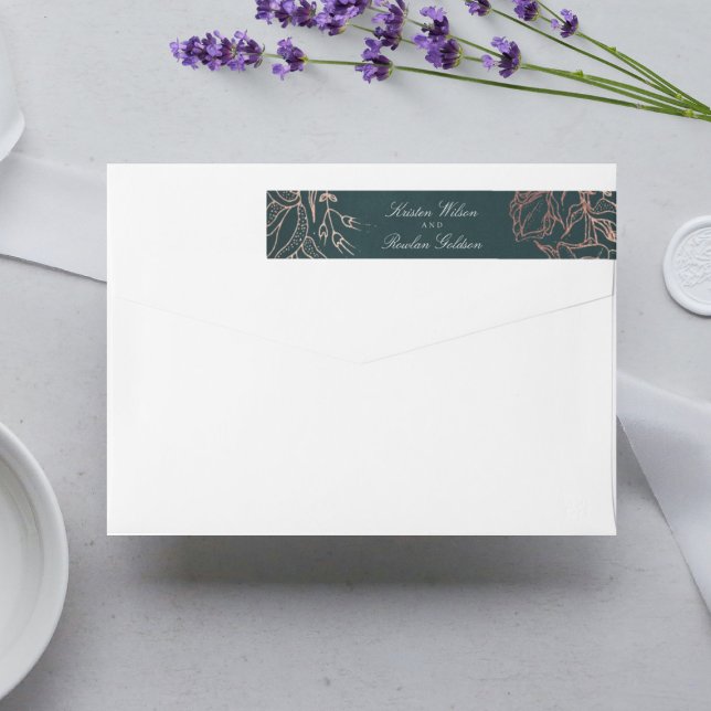 Emerald Elegant Copper Blommigt WAN Bröllop Etikettband (Skapare uppladdad)