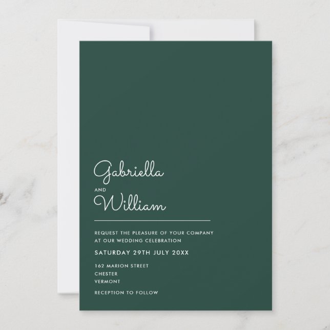 Emerald Elegant Minimalist Bröllop Inbjudningar (Framsida)
