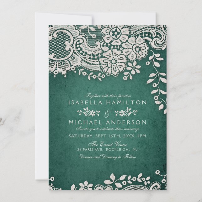 Emerald elegant vintage snöre rustic bröllop inbjudningar (Framsida)