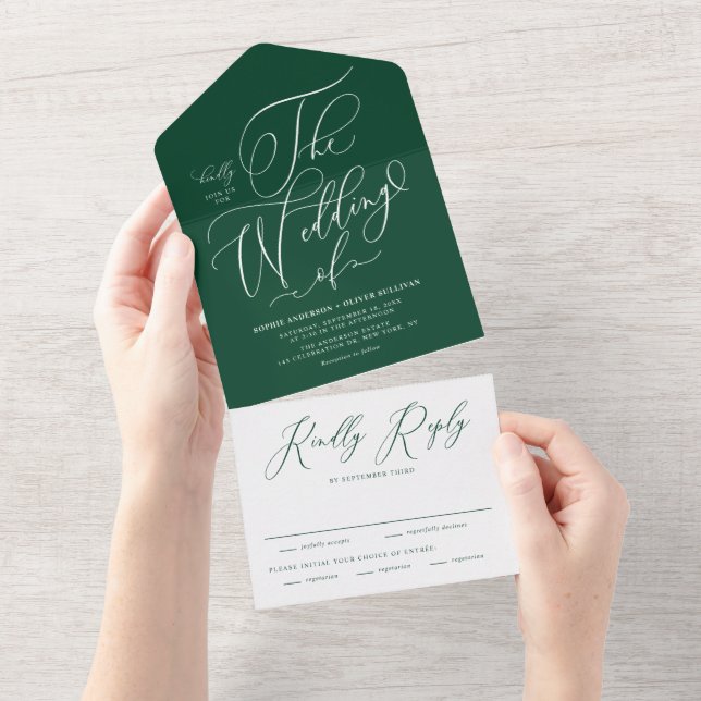 Emerald Elegant Whimsical Calligraphy Bröllop (Avrivbar del)