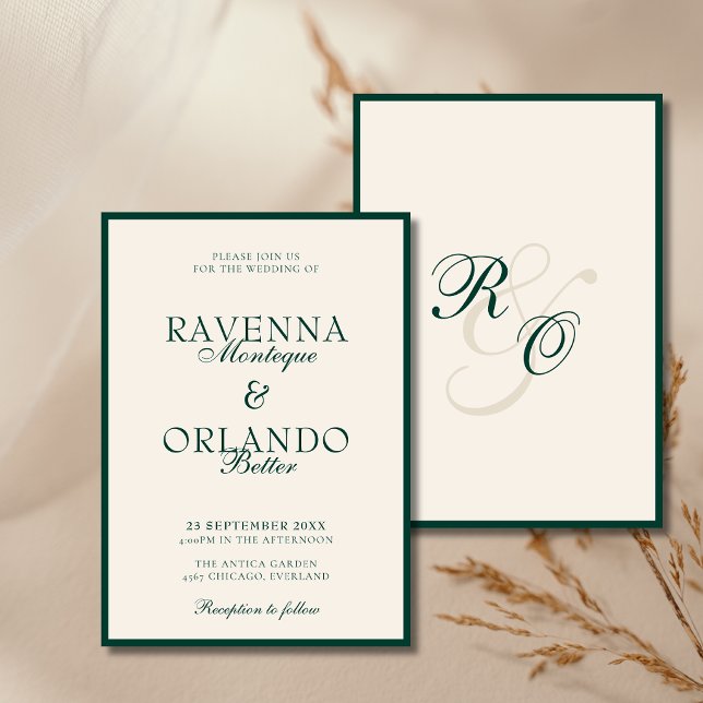 Emerald Elfenbensmonogram Glam Gamla Pengar Bröllo Inbjudningar (Skapare uppladdad)