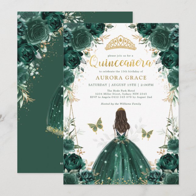 Emerald Enchanted Forest Quinceañera Princess Inbjudningar (Fram/baksida)