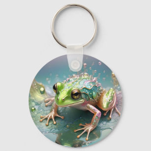 "Emerald Essence: Grönt Frog in Fractal Art" Nyckelring