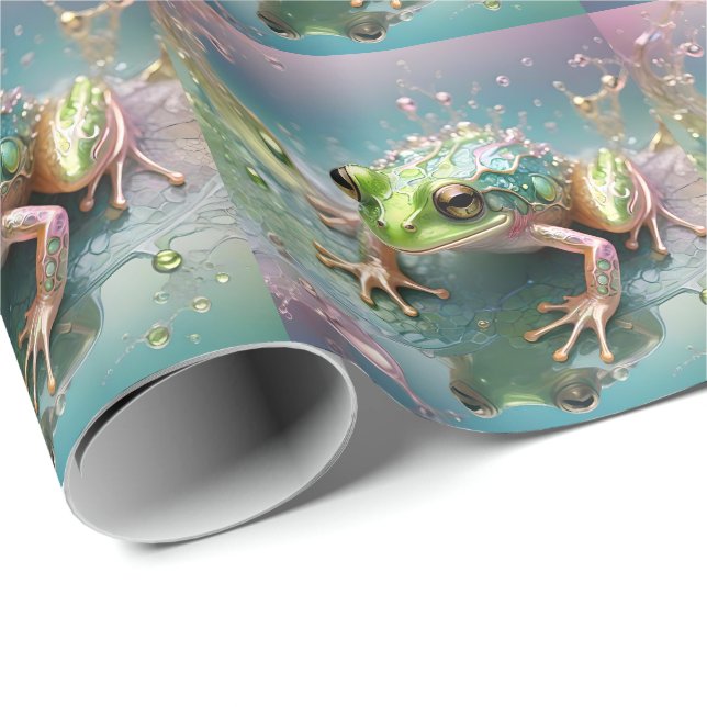 "Emerald Essence: Grönt Frog in Fractal Art" Presentpapper (Rullad Hörn)