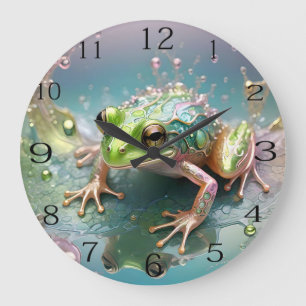 "Emerald Essence: Grönt Frog in Fractal Art" Stor Klocka