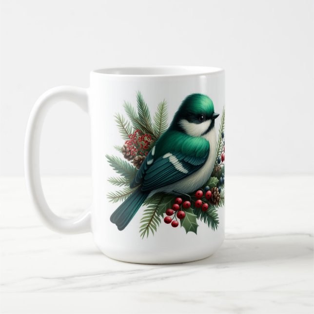 Emerald Fåglar och Bär Julmotiv   Kaffemugg (Vänster)
