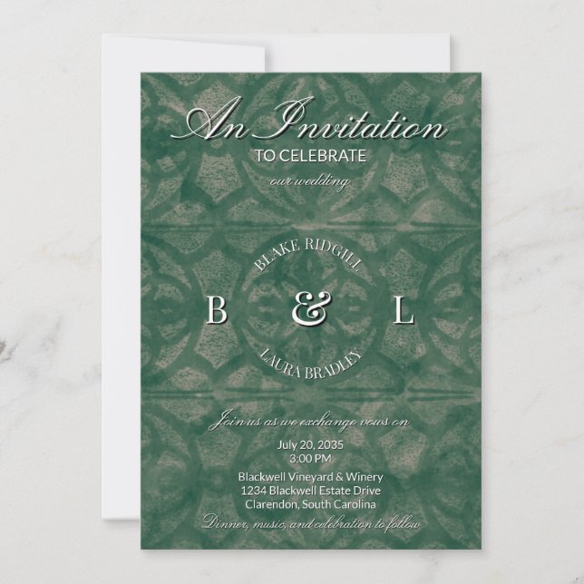 Emerald Fall Muscadine Batik Anpassad Monogram Inbjudningar (Framsida)