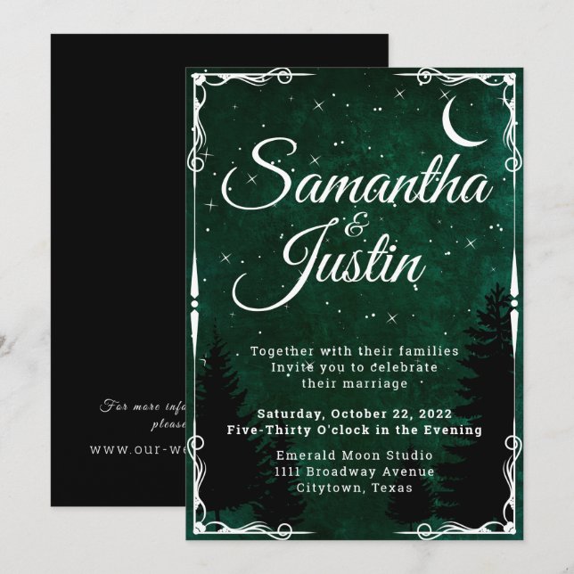 Emerald Fantasy Forest Wedding bjudande Inbjudningar (Fram/baksida)