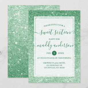 Emerald Faux Glitter Elegant Sweet 16 Födelsedag Inbjudningar