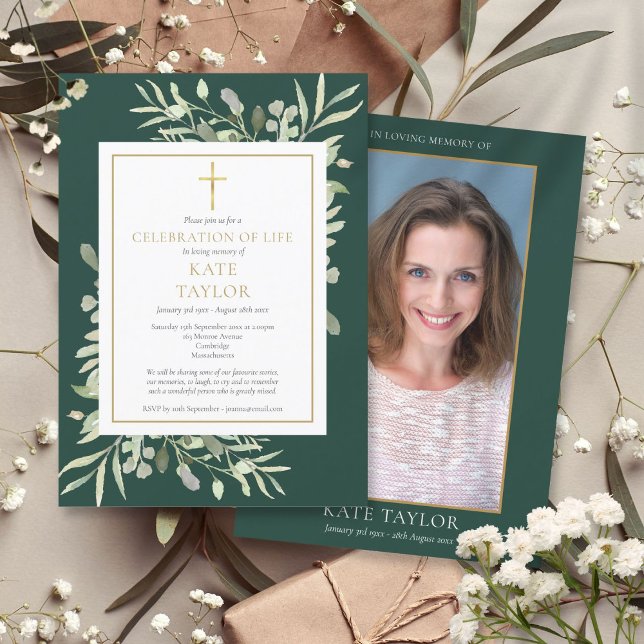 Emerald Firande of Life Funeral Photo Inbjudningar (Emerald Celebration of Life Funeral Photo Invitation)