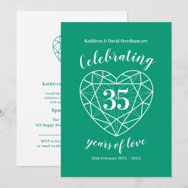 Emerald firar 35 år av kärlek party inbjudan (Fram/baksida)