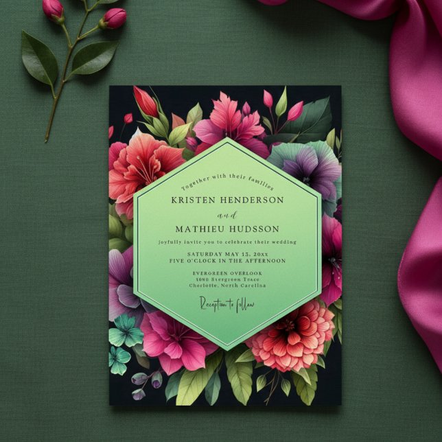 Emerald Floral Opulent Wedding Inbjudningar (Skapare uppladdad)