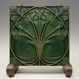 Emerald Flourish: Art nouveau Inspired Kakelplatta