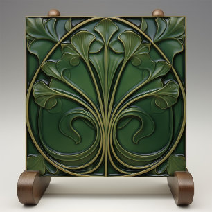 Emerald Flourish: Art nouveau Inspired Kakelplatta