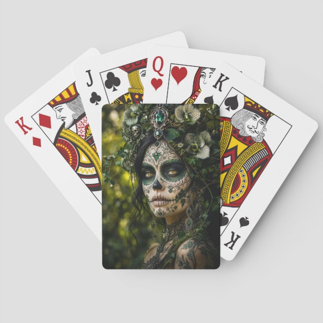 Emerald Forest Calavera – Grön Botanisk Casinokort (Baksidan)