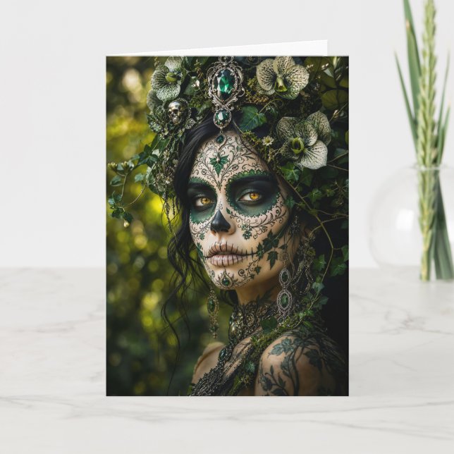 Emerald Forest Calavera – Grön Botanisk Kort (Framsida)