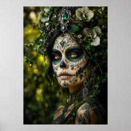 Emerald Forest Calavera – Grön Botanisk Poster