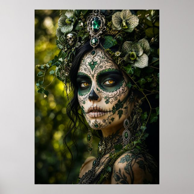 Emerald Forest Calavera – Grön Botanisk Poster (Framsidan)
