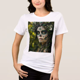 Emerald Forest Calavera – Grön Botanisk T Shirt