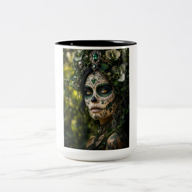 Emerald Forest Calavera – Grön Botanisk Två-Tonad Mugg (Center)