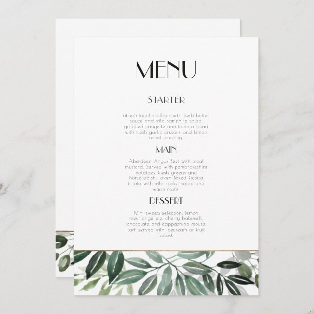 Emerald Forest Menu Inbjudningar (Fram/baksida)