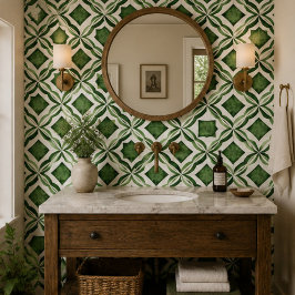 Emerald Garden Watercolor Green Geometric Mosaic  Kakelplatta
