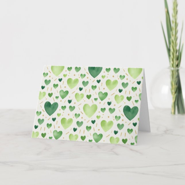 Emerald Garden Watercolor Hearts Kort (Framsida)