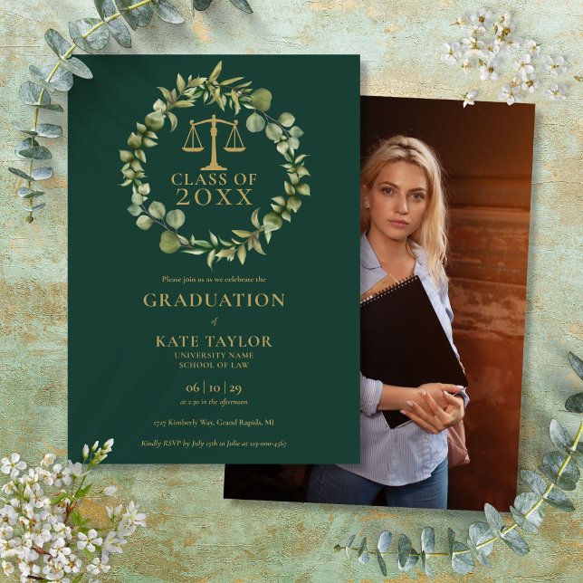 Emerald Garland Photo Law School Studentfest Inbjudningar (Emerald Garland Photo Law School Graduation Party Invitation)