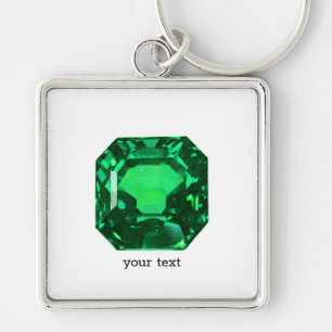 Emerald Gemstone, Birthstone May, Ljust grönt Fyrkantig Silverfärgad Nyckelring