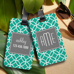 Emerald Geometric Mönster med Monogram Bagagebricka