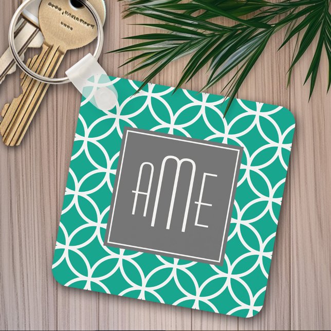 Emerald Geometric Mönster med Monogram Nyckelring (Personalized keychain - Add Name or Monogram)
