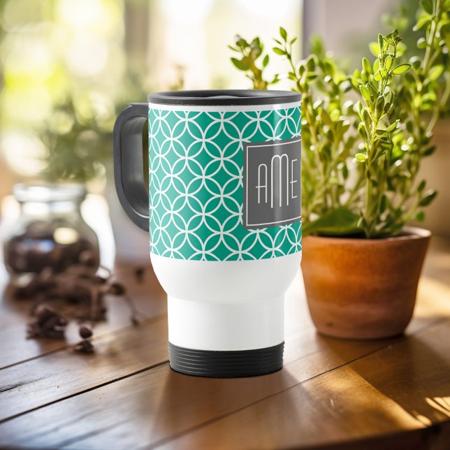 Emerald Geometric Mönster med Monogram Resemugg (Personalized travel mug - add photos and text or customize completely)